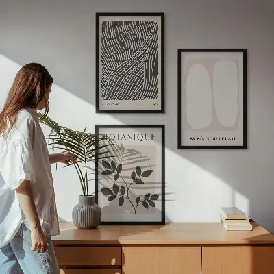 Fali dekorációs képszett növényi minták és vonalas grafikák