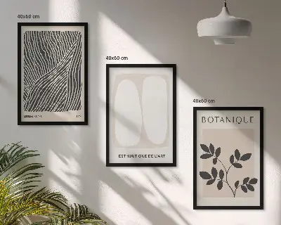 Fali dekorációs képszett növényi minták és vonalas grafikák