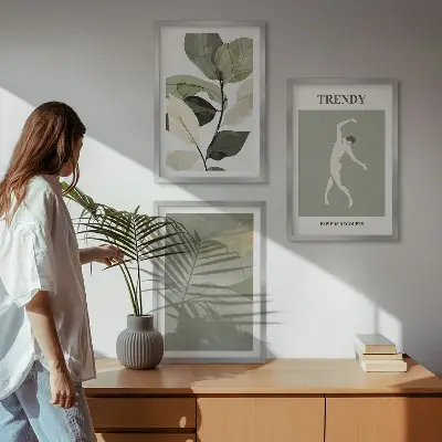 Növényi sziluett absztrakt mintás keretezett képszett hálószobába való dekoráció