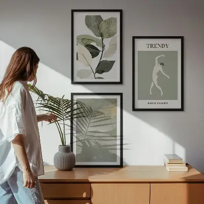 Növényi sziluett absztrakt mintás keretezett képszett hálószobába való dekoráció