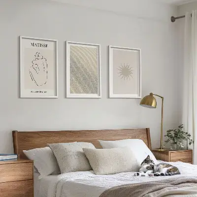 Fali dekorációs képszett minimalista homokvonalak és nap motívummal