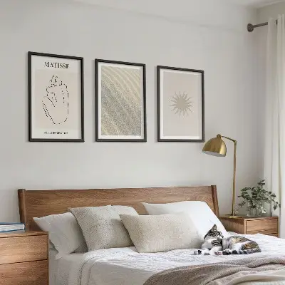Fali dekorációs képszett minimalista homokvonalak és nap motívummal