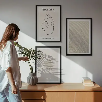 Fali dekorációs képszett minimalista homokvonalak és nap motívummal