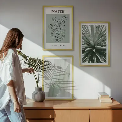 Zöld növényi mintás képszett keretezett változat hálószobába