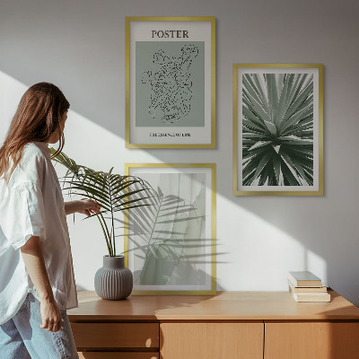 Keretezett kép szett hálószobába Zöld növényi minták