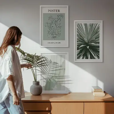 Zöld növényi mintás képszett keretezett változat hálószobába