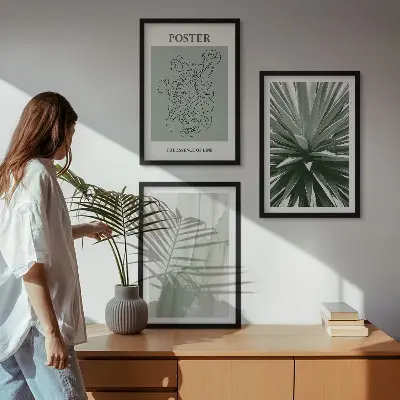 Zöld növényi mintás képszett keretezett változat hálószobába