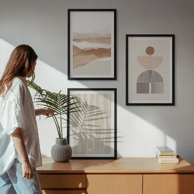 Absztrakt tájkép természet geometria mintás keretezett képszett dekoratív falikép szett hálószobába