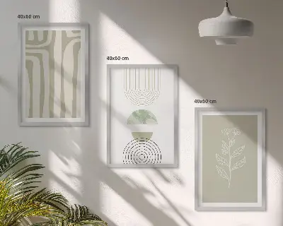 Geometrikus növényi mintás képszett keretezett fali dekoráció hálószobába