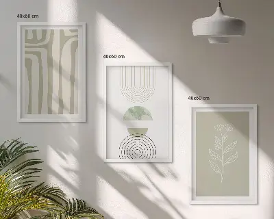 Geometrikus növényi mintás képszett keretezett fali dekoráció hálószobába