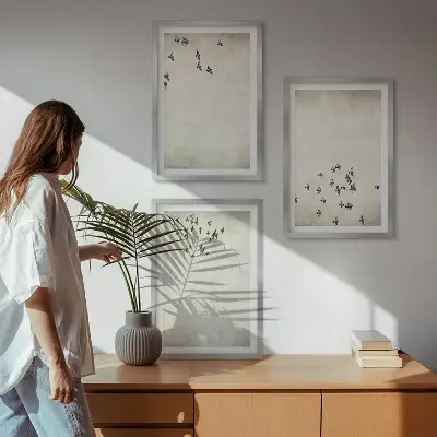 Minimalista madárfestés keretezett képszett hálószobába