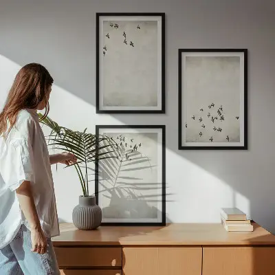 Minimalista madárfestés keretezett képszett hálószobába