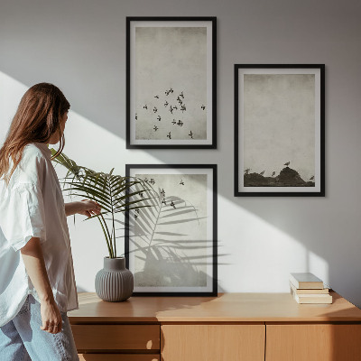 Keretezett kép szett hálószobába Madarak repülés közben minimalista stílusban