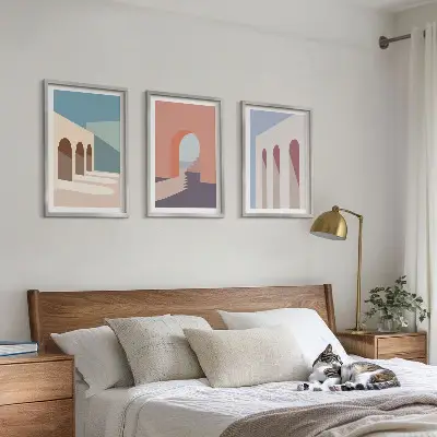 Pasztell építészeti grafika szett keretezett képek hálószobába