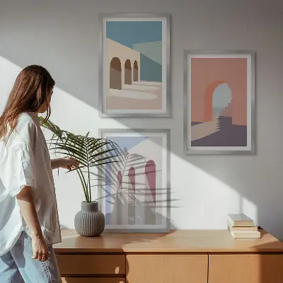 Pasztell építészeti grafika szett keretezett képek hálószobába