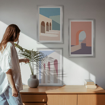 Keretezett kép szett hálószobába Pasztell építészeti grafika