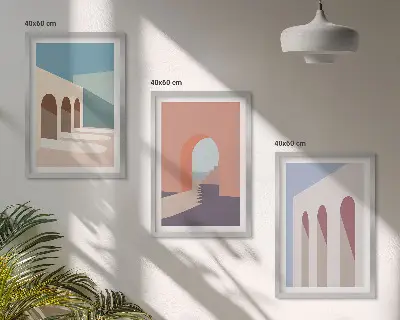 Pasztell építészeti grafika szett keretezett képek hálószobába