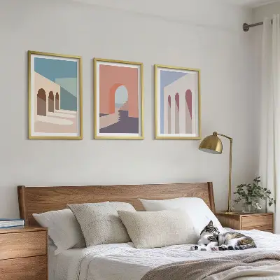 Pasztell építészeti grafika szett keretezett képek hálószobába