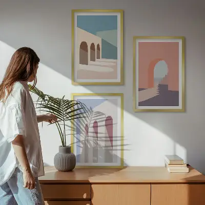 Pasztell építészeti grafika szett keretezett képek hálószobába