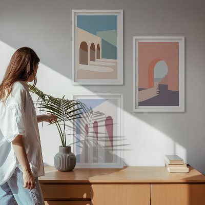 Keretezett kép szett hálószobába Pasztell építészeti grafika