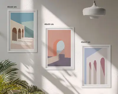 Pasztell építészeti grafika szett keretezett képek hálószobába