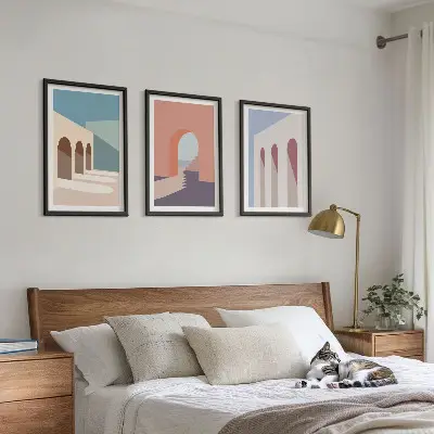 Pasztell építészeti grafika szett keretezett képek hálószobába