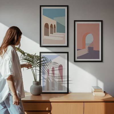 Keretezett kép szett hálószobába Pasztell építészeti grafika