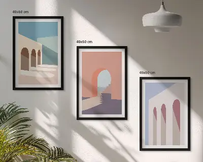 Pasztell építészeti grafika szett keretezett képek hálószobába