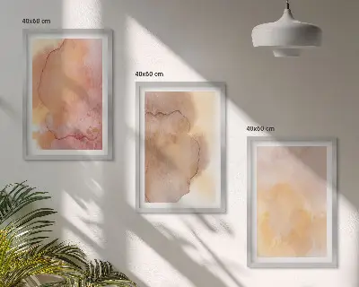 Keretezett kép szett hálószobába meleg akvarell színes textúrákkal