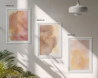 Keretezett kép szett hálószobába meleg akvarell színes textúrákkal