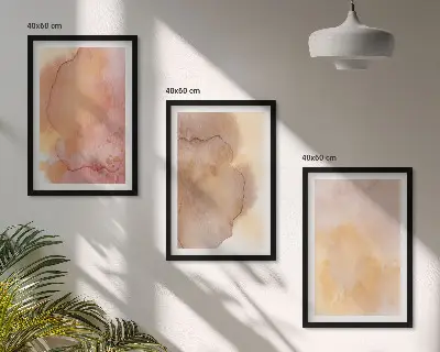 Keretezett kép szett hálószobába meleg akvarell színes textúrákkal