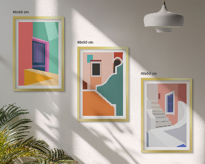 Keretezett kép szett hálószobába Épületek színes illusztrációi