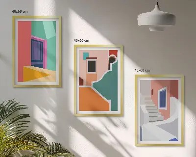Épületek színes illusztrációi keretezett képszett hálószobába