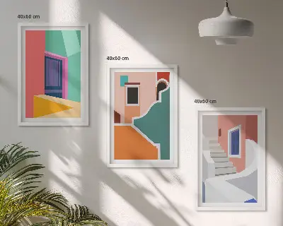 Épületek színes illusztrációi keretezett képszett hálószobába