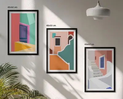 Épületek színes illusztrációi keretezett képszett hálószobába