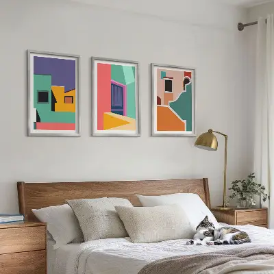Fali dekoráció kép készlet színes városi illusztrációkkal