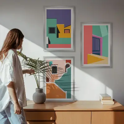 Fali dekoráció kép készlet színes városi illusztrációkkal