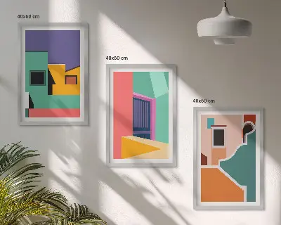 Fali dekoráció kép készlet színes városi illusztrációkkal
