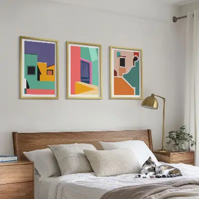 Fali dekoráció kép készlet színes városi illusztrációkkal