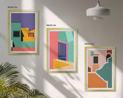 Fali dekoráció kép készlet színes városi illusztrációkkal