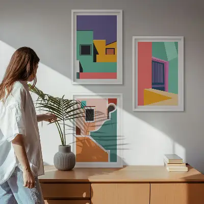 Fali dekoráció kép készlet színes városi illusztrációkkal