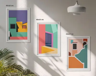 Fali dekoráció kép készlet színes városi illusztrációkkal