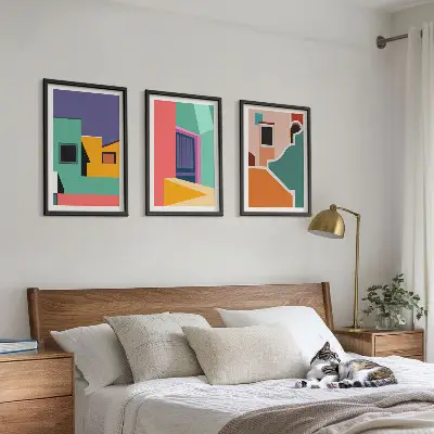 Fali dekoráció kép készlet színes városi illusztrációkkal