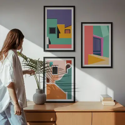 Fali dekoráció kép készlet színes városi illusztrációkkal
