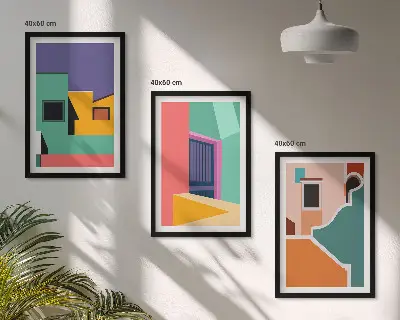 Fali dekoráció kép készlet színes városi illusztrációkkal