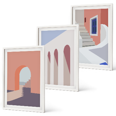 Keretezett kép szett hálószobába Minimalista építészeti illusztrációk
