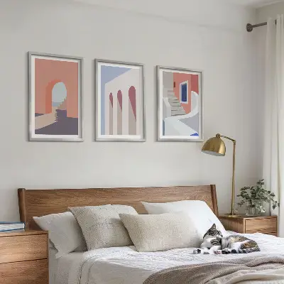 Minimalista építészeti illusztrációk keretezett képszett hálószobába