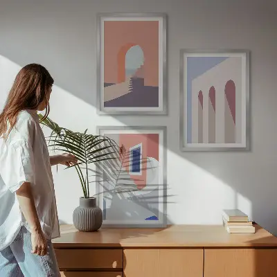Minimalista építészeti illusztrációk keretezett képszett hálószobába