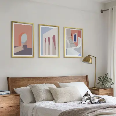 Minimalista építészeti illusztrációk keretezett képszett hálószobába