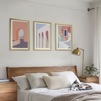 Keretezett kép szett hálószobába Minimalista építészeti illusztrációk